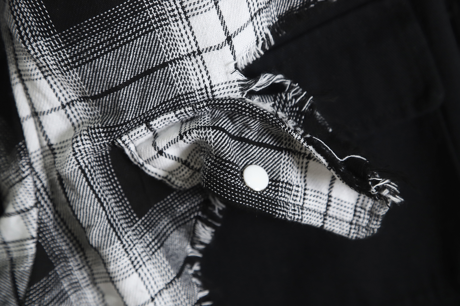 Maison Mihara Yasuyu plaid stitching destroyed denim shirt jacket