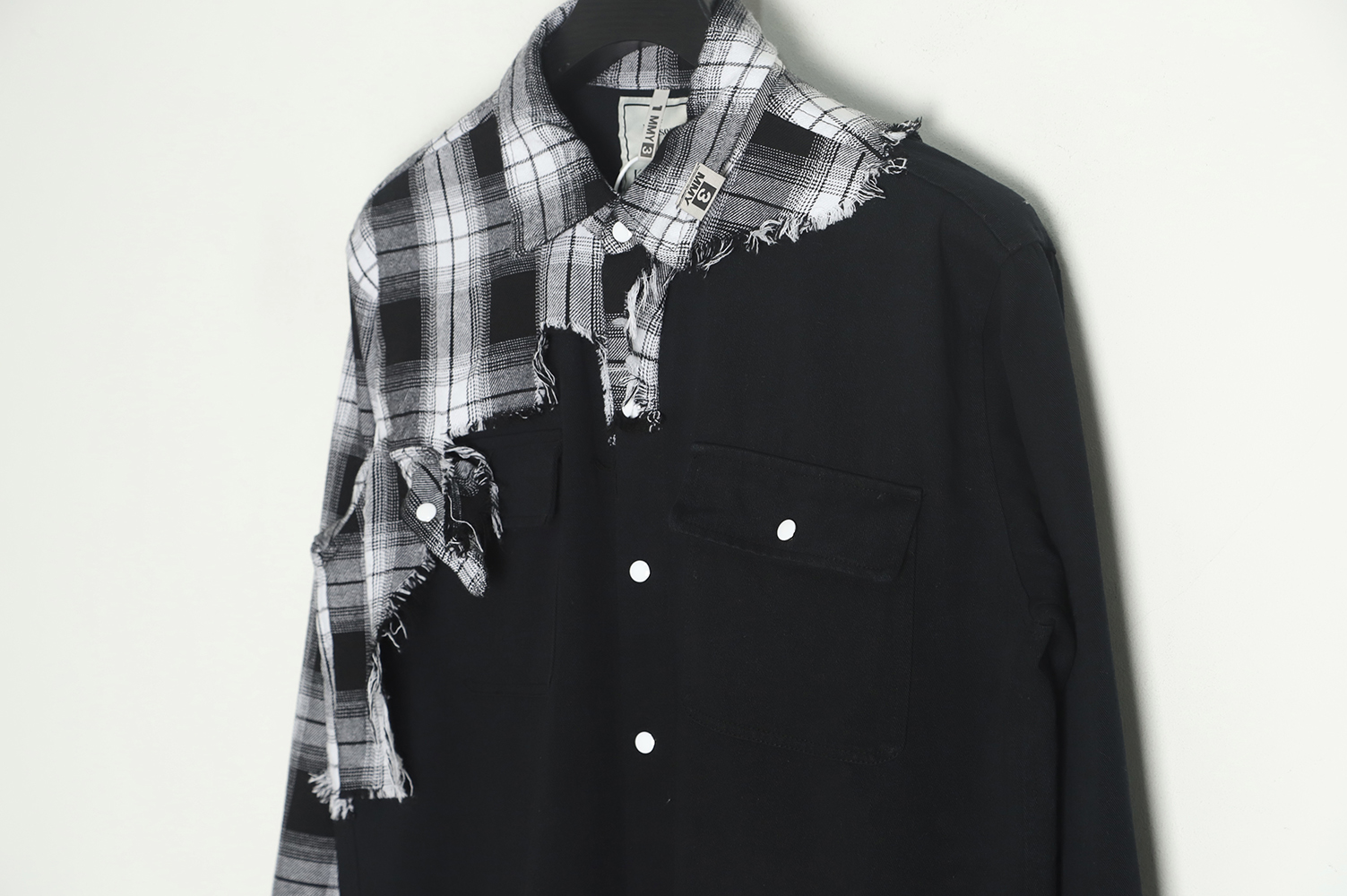 Maison Mihara Yasuyu plaid stitching destroyed denim shirt jacket