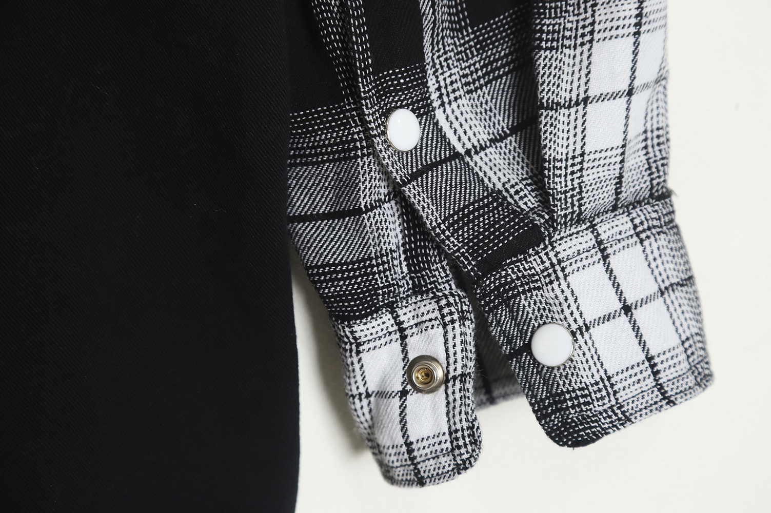 Maison Mihara Yasuyu plaid stitching destroyed denim shirt jacket