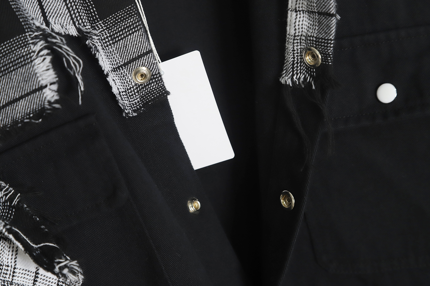 Maison Mihara Yasuyu plaid stitching destroyed denim shirt jacket