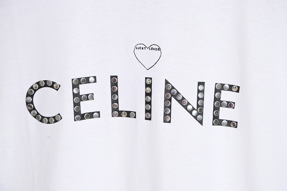 CELINE 22SS rivet heart letter short-sleeved T-shirt