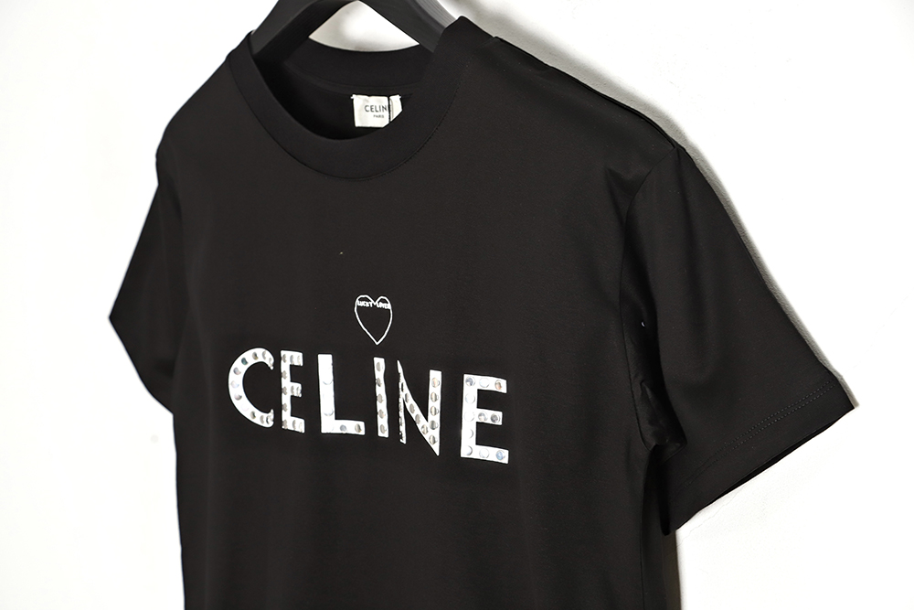 CELINE 22SS rivet heart letter short-sleeved T-shirt TSK1