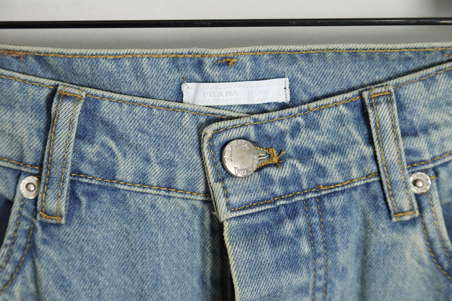 Prada 23SS Triangle Logo Washed Jeans