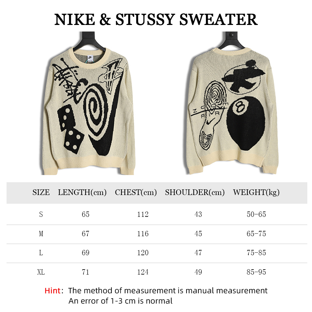 Nike x Stussy Joint SS23 Black 8Logo Graphic Printed Round Neck Pullover Sweater