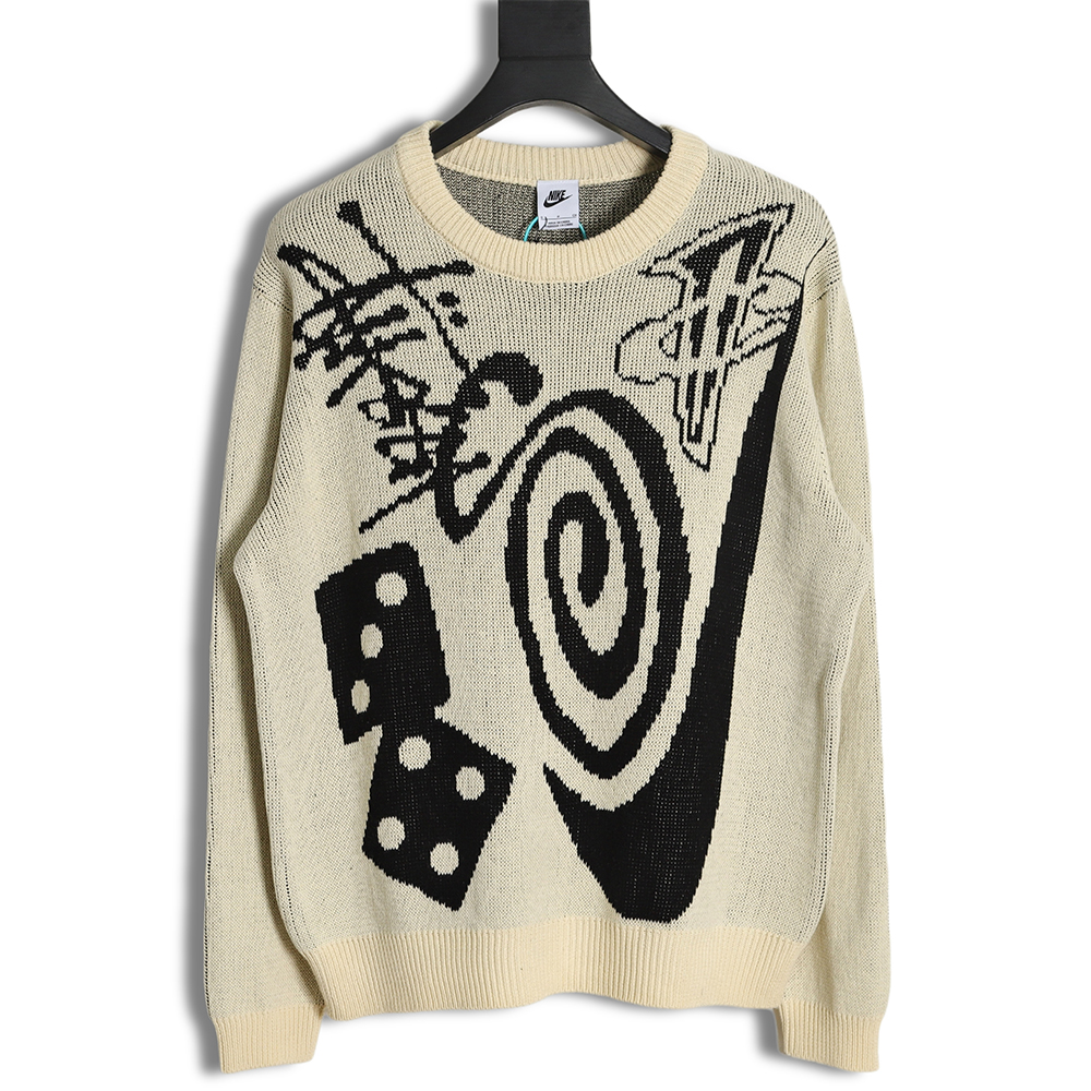Nike x Stussy Joint SS23 Black 8Logo Graphic Printed Round Neck Pullover Sweater