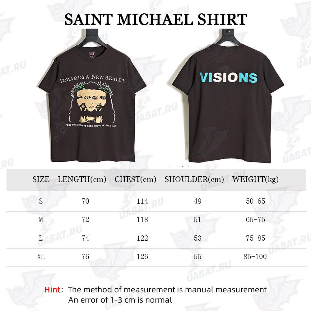 Saint Michael black three-face-men old printed short-sleeved T-shirt
