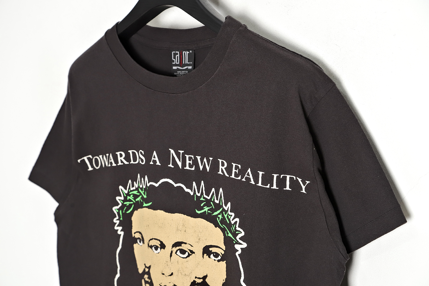 Saint Michael black three-face-men old printed short-sleeved T-shirt