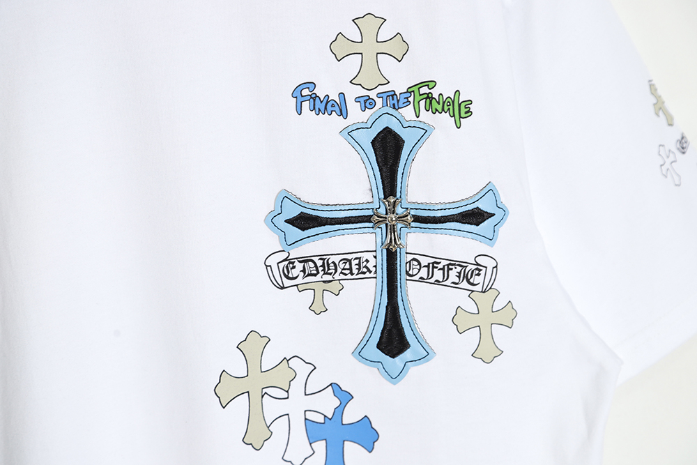Chrome Hearts Chrome Hearts rivet leather embroidered large cross short-sleeved T-shirt