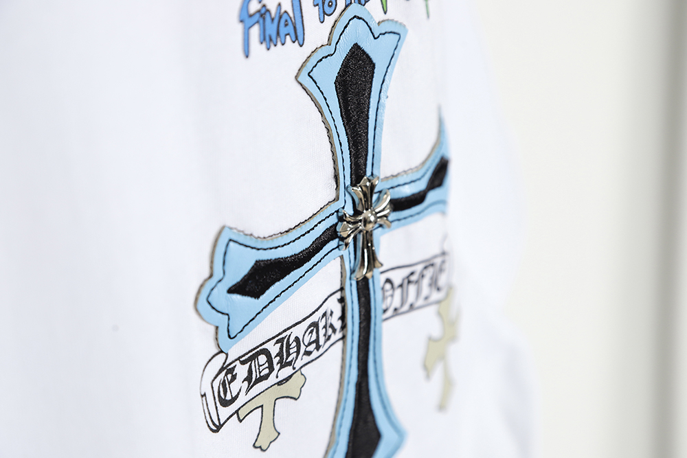Chrome Hearts Chrome Hearts rivet leather embroidered large cross short-sleeved T-shirt