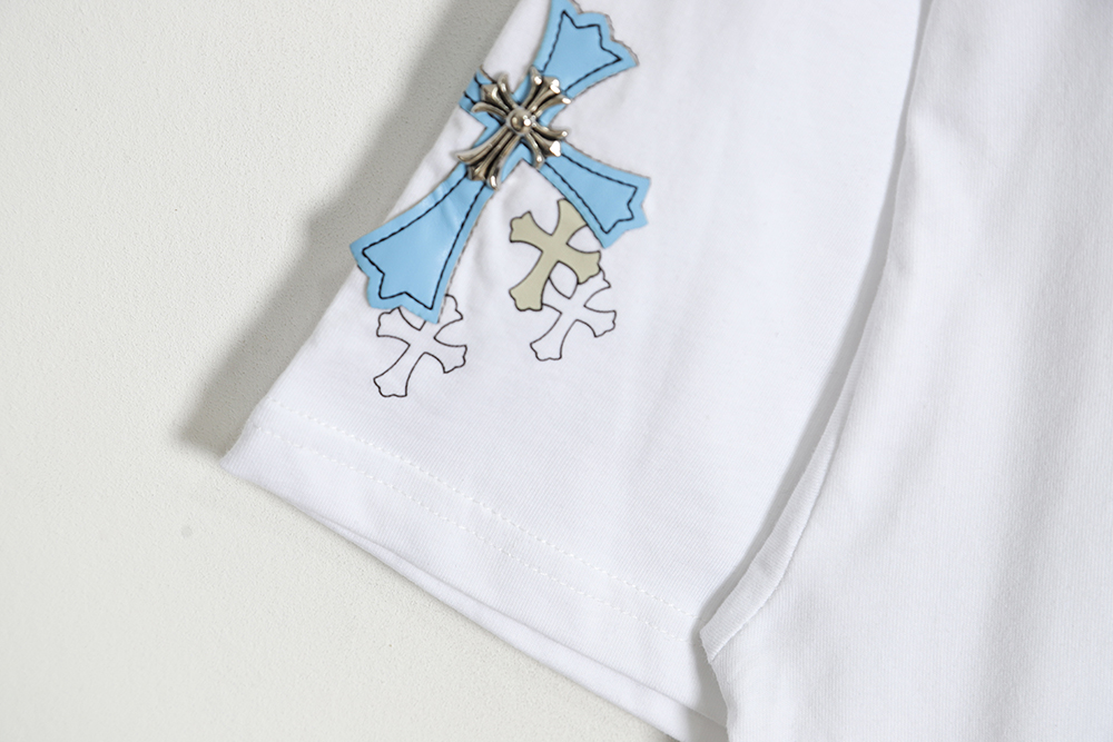 Chrome Hearts Chrome Hearts rivet leather embroidered large cross short-sleeved T-shirt