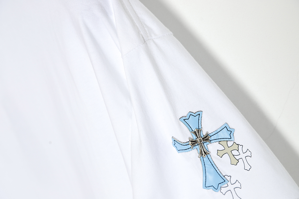 Chrome Hearts Chrome Hearts rivet leather embroidered large cross short-sleeved T-shirt
