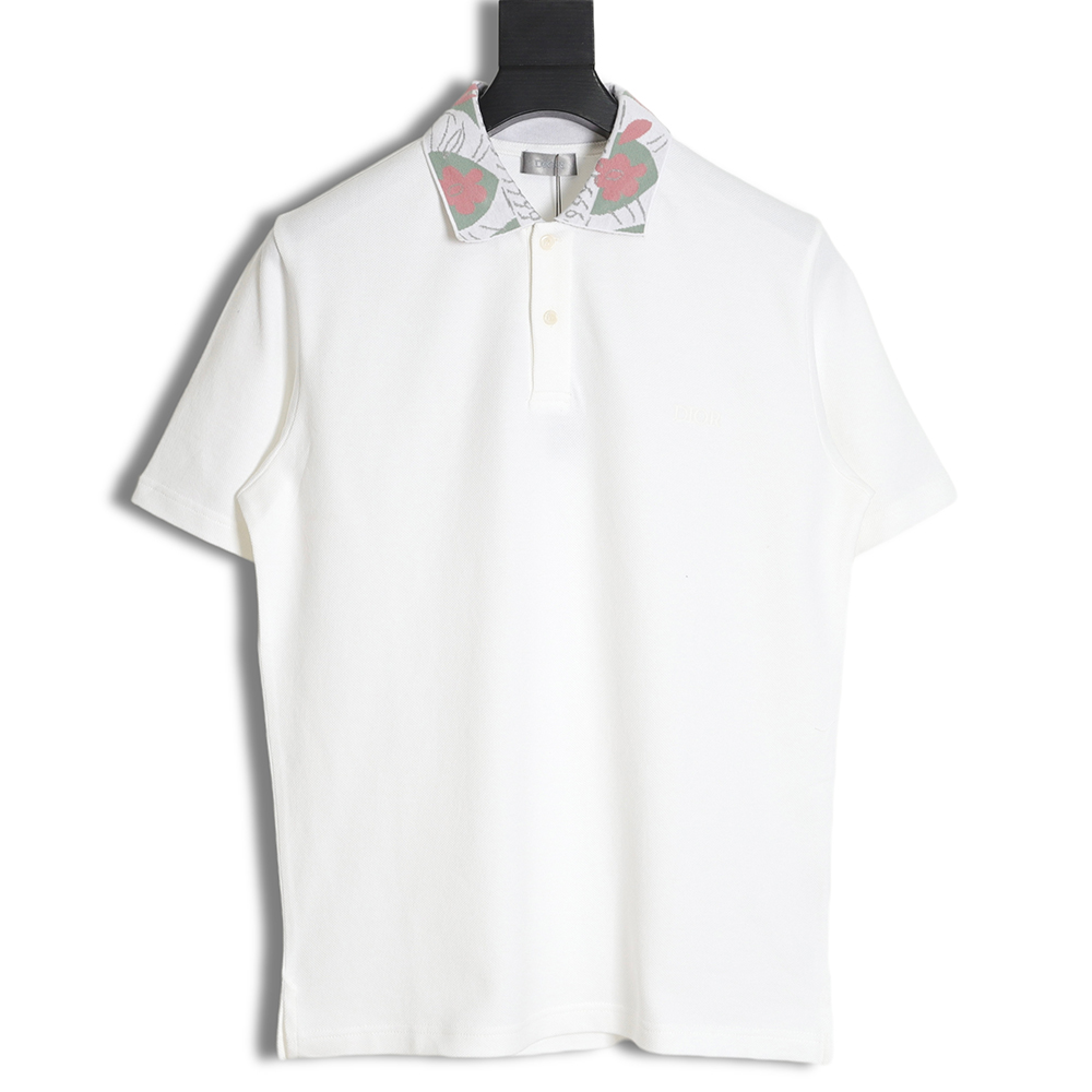 DIOR floral collar pocket embroidered letters round neck POLO shirt