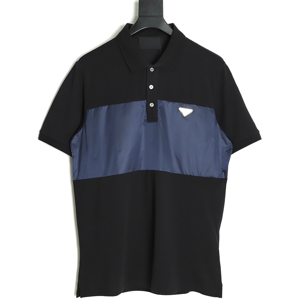 Prada 22ss triangle logo nylon stitching Polo short sleeve