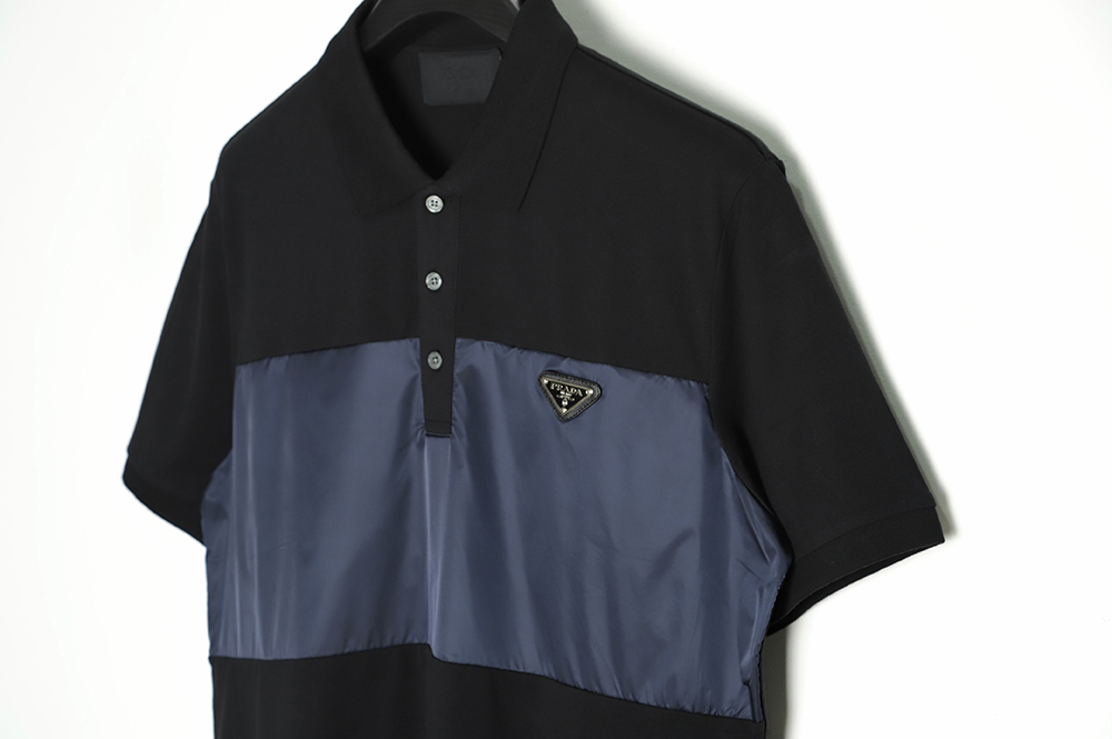 Prada 22ss triangle logo nylon stitching Polo short sleeve