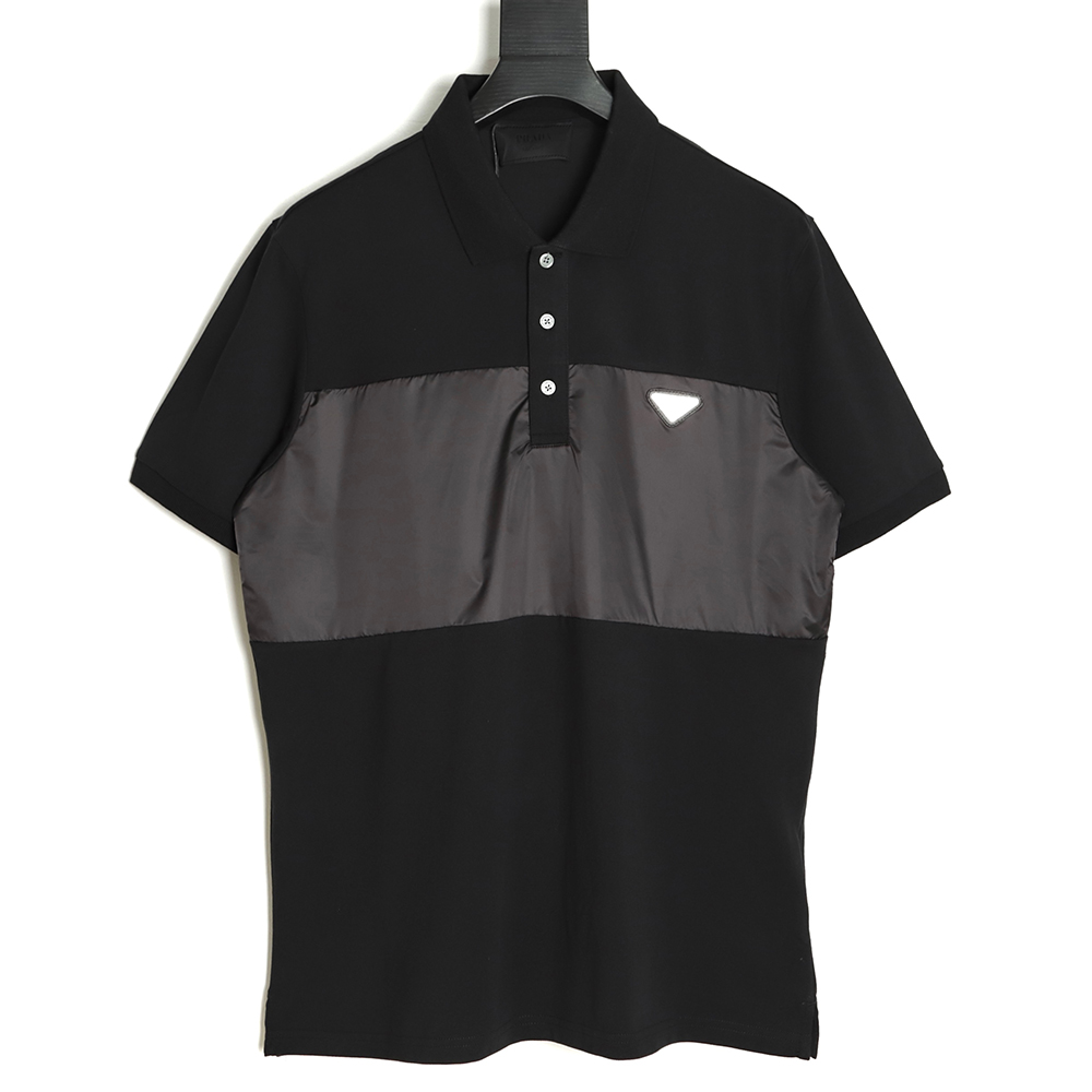 Prada 22ss triangle standard nylon stitching Polo short sleeve TSK1
