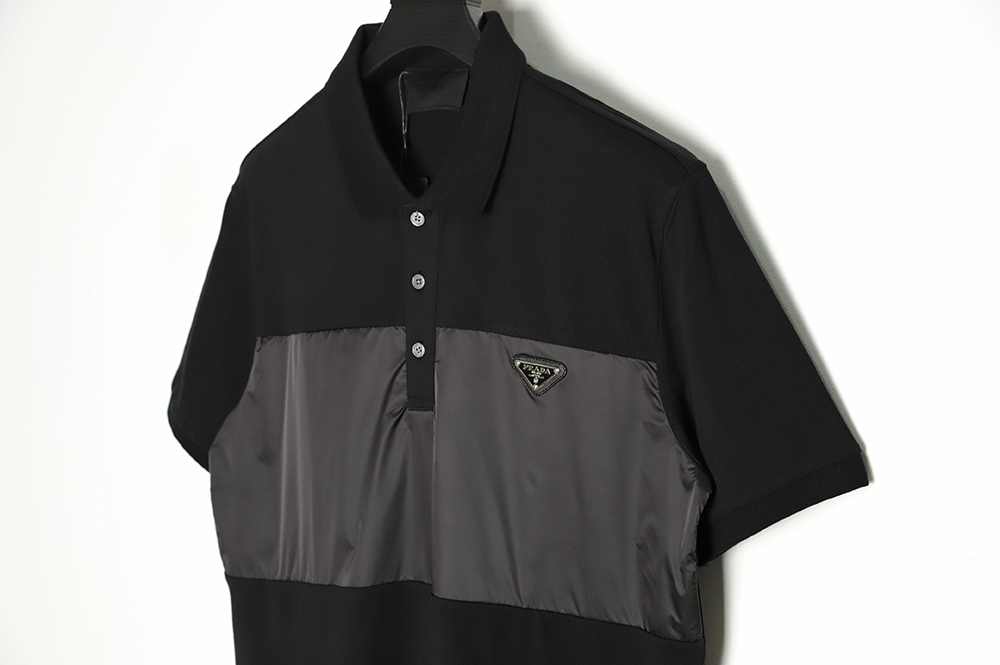Prada 22ss triangle standard nylon stitching Polo short sleeve TSK1