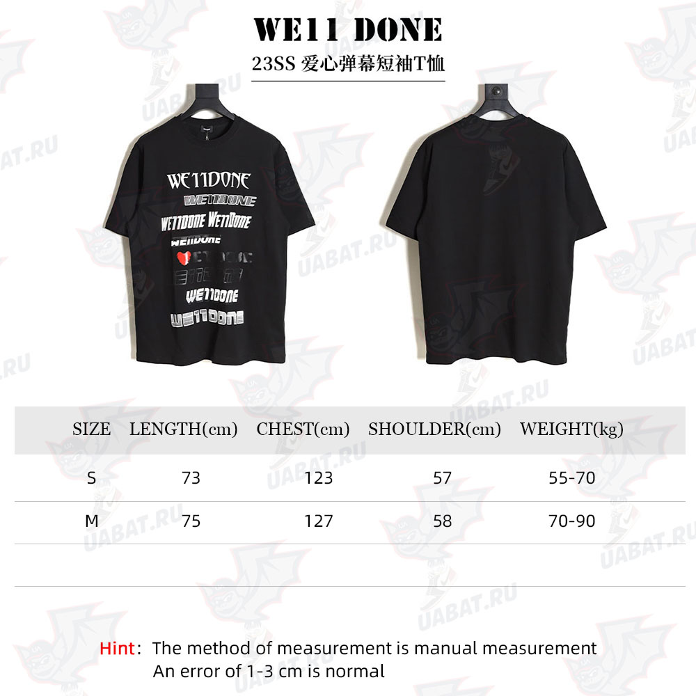 WE11 DONE 23SS Love bullet screen short-sleeved T-shirt TSK1