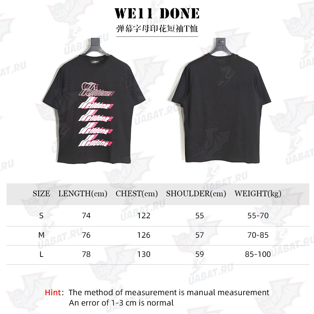 WE11 DONE Bullet screen letter printing short-sleeved T-shirt TSK2