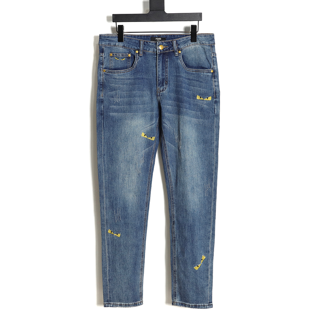 FENDI Monsters embroidered denim trousers