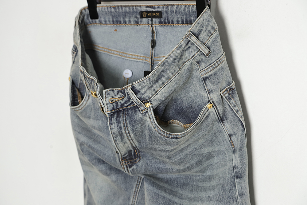Versace back portrait embroidered denim trousers