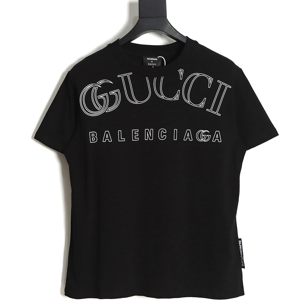 Balenciaga X Gucci Joint Collar Letter Line Print Short Sleeve TSK1