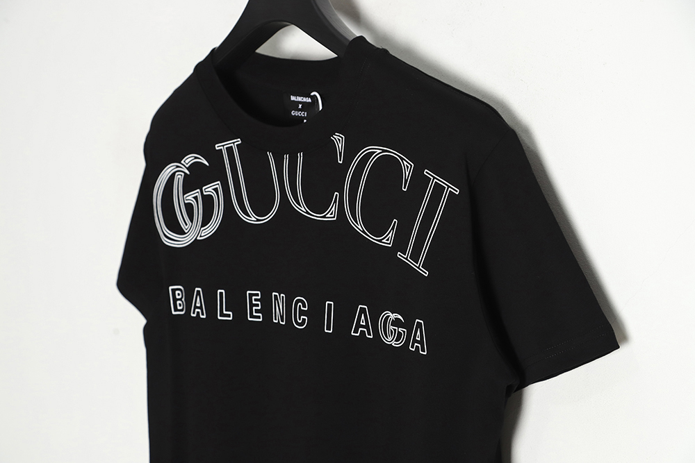 Balenciaga X Gucci Joint Collar Letter Line Print Short Sleeve TSK1