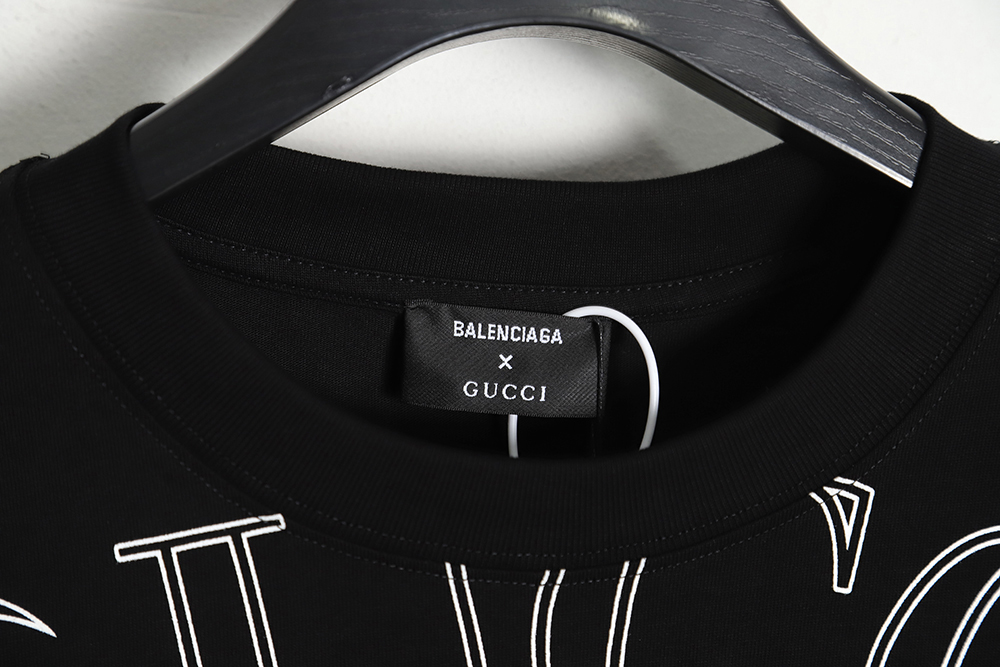 Balenciaga X Gucci Joint Collar Letter Line Print Short Sleeve TSK1