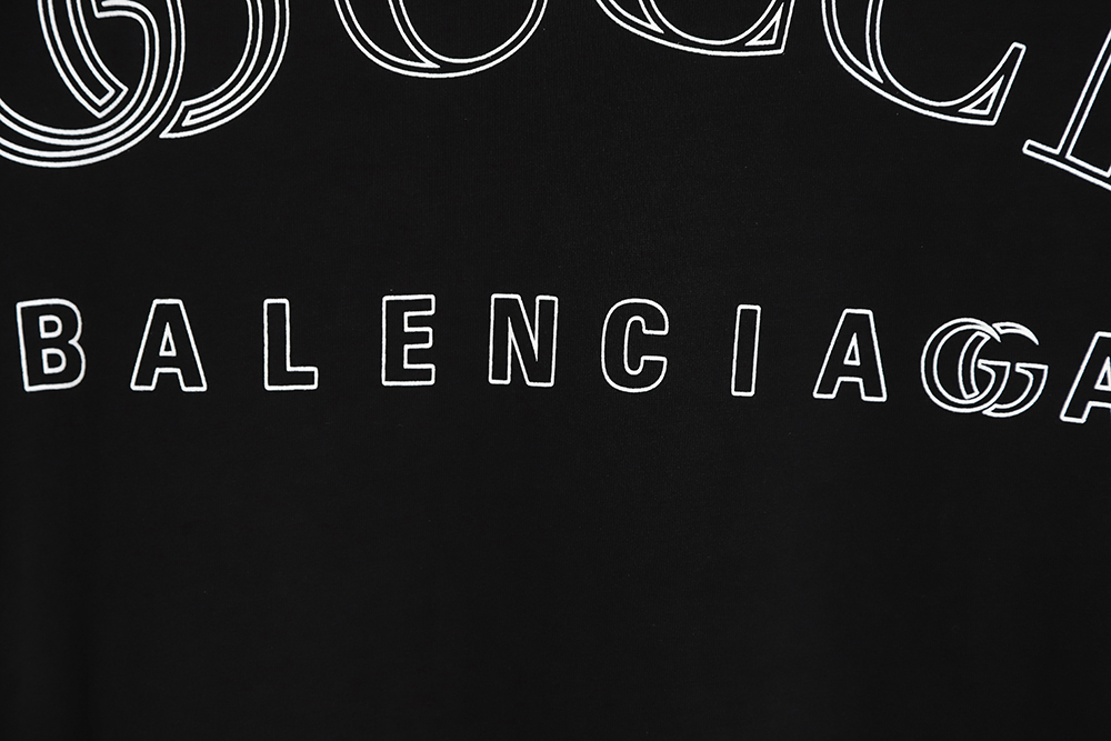 Balenciaga X Gucci Joint Collar Letter Line Print Short Sleeve TSK1
