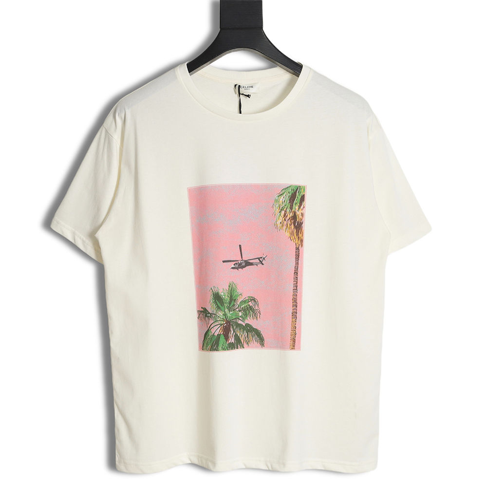 Celine 23SS oil painting coconut tree print short-sleeved T-shirt