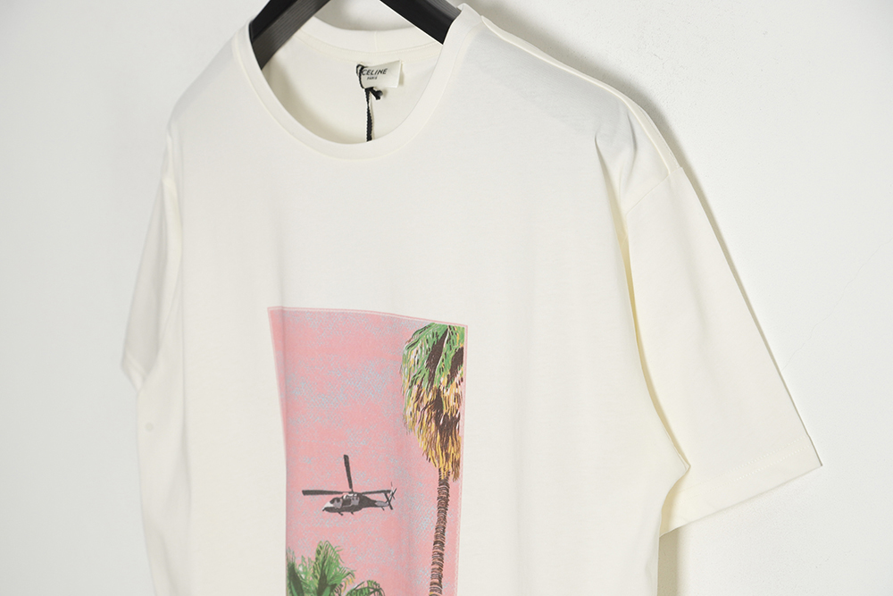 Celine 23SS oil painting coconut tree print short-sleeved T-shirt