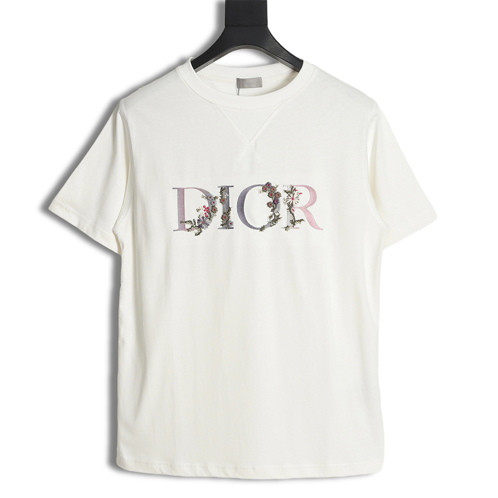 Dior 22ss embroidered floral lettering short sleeves