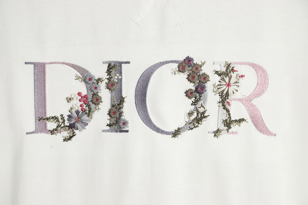 Dior 22ss embroidered floral lettering short sleeves