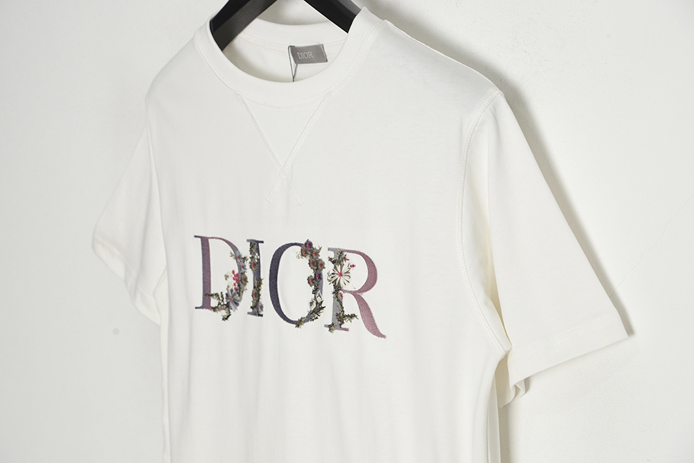 Dior 22ss embroidered floral lettering short sleeves