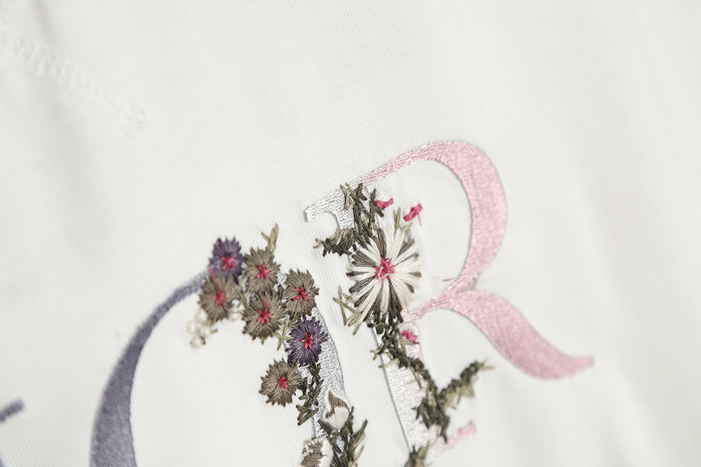 Dior 22ss embroidered floral lettering short sleeves