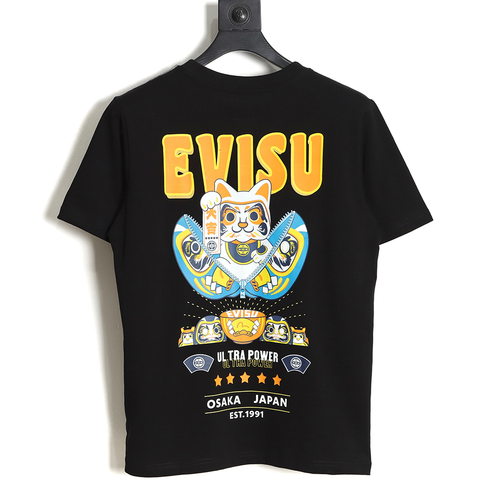 Evisu 23ss Lucky Cat Print Short Sleeve T-Shirt