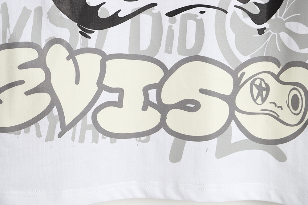 Evisu 23ss Bodhidharma face and graffiti print T-shirt