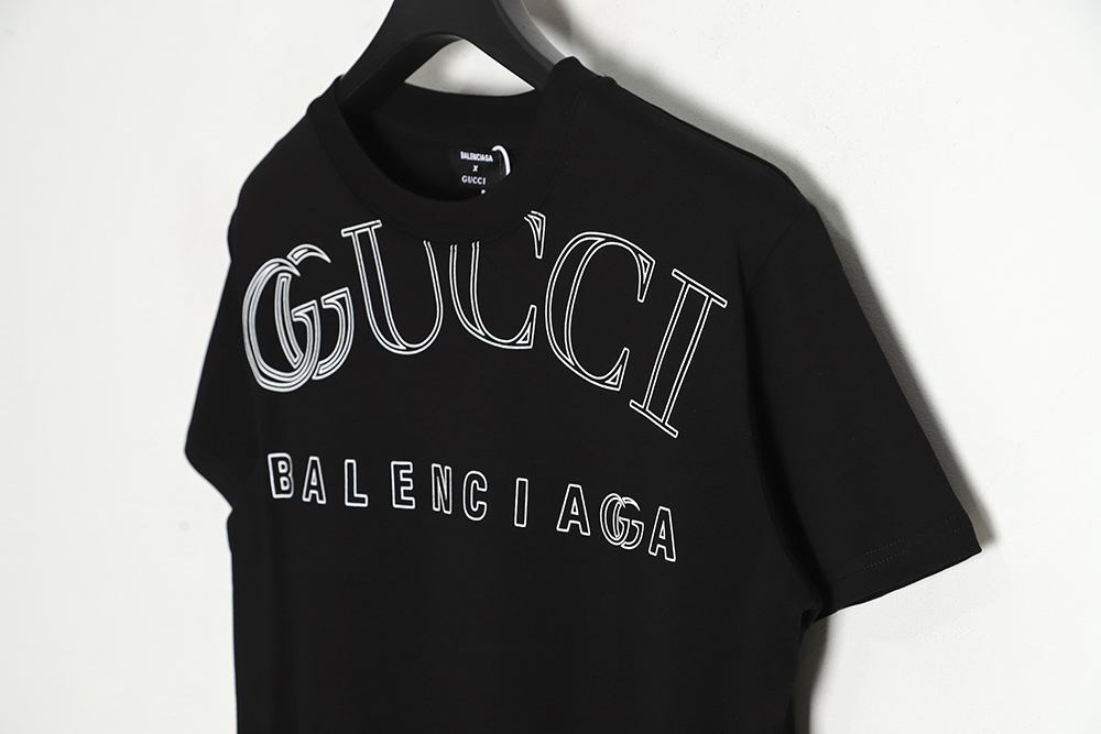 Balenciaga X Gucci Joint Collar Letter Line Print Short Sleeve TSK1