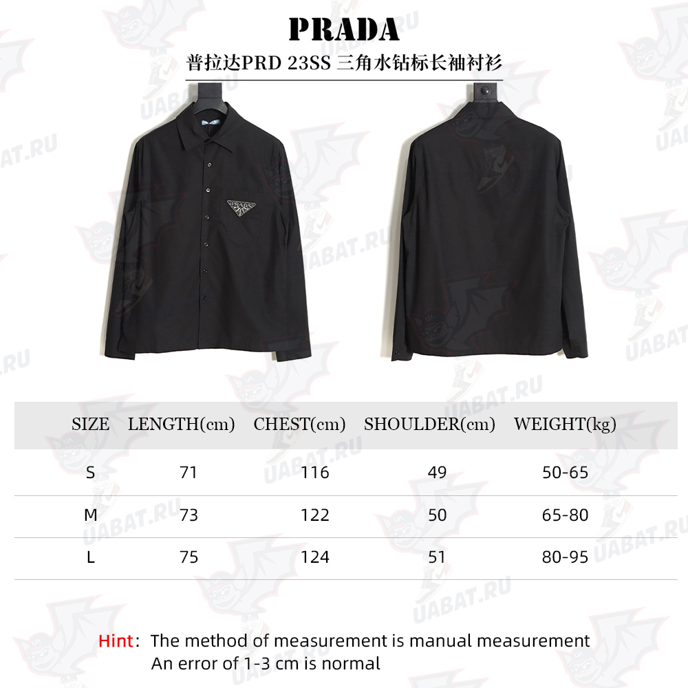 PRADA PRD 23SS Triangular Rhinestone Logo Long Sleeve Shirt TSK1
