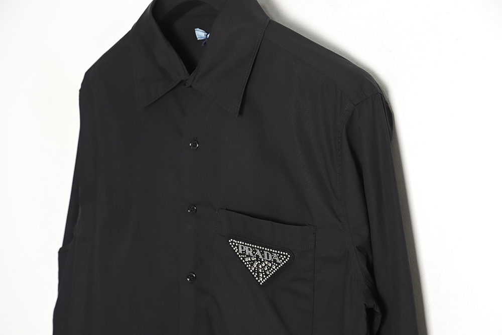 PRADA PRD 23SS Triangular Rhinestone Logo Long Sleeve Shirt TSK1