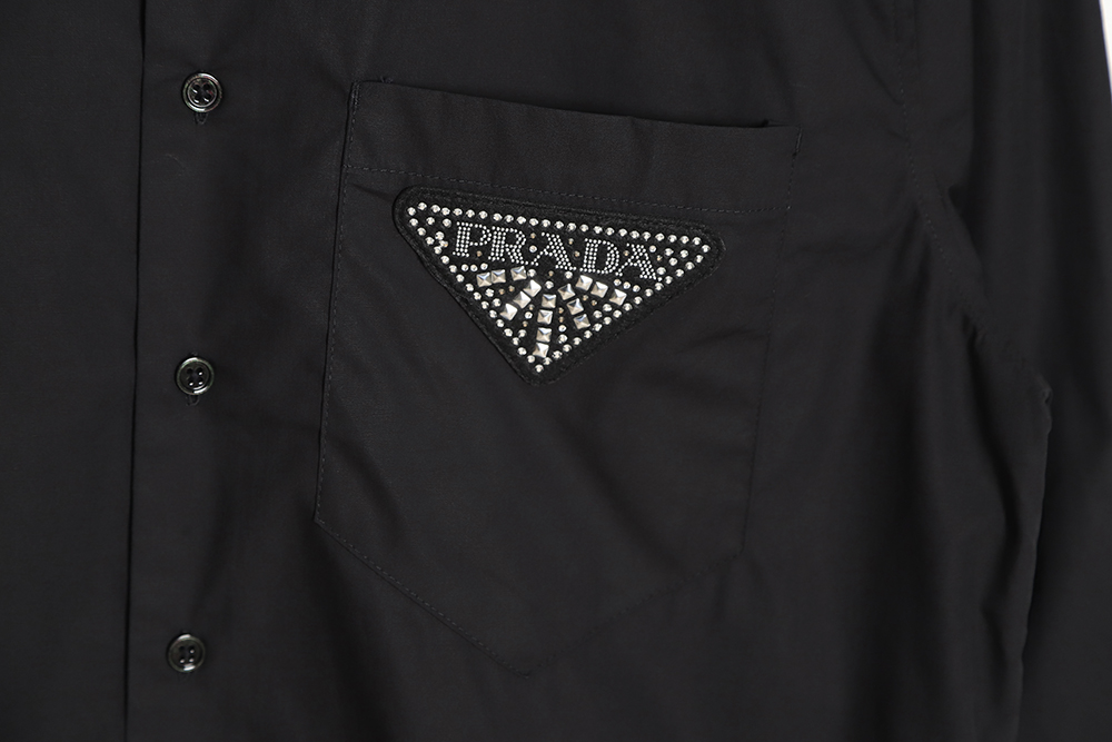 PRADA PRD 23SS Triangular Rhinestone Logo Long Sleeve Shirt TSK1