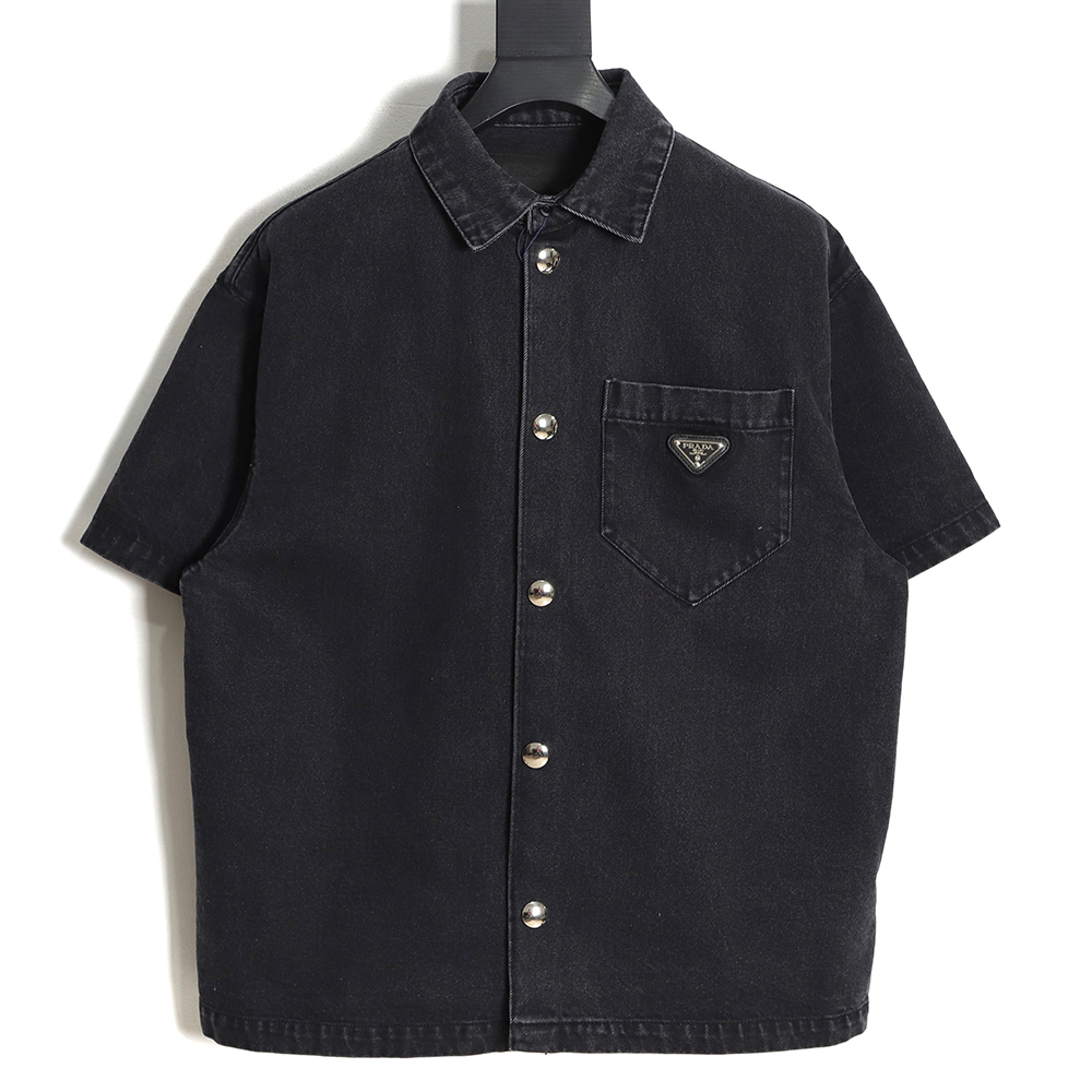 Prada 23SS Triangle Black Denim Short Sleeve Shirt