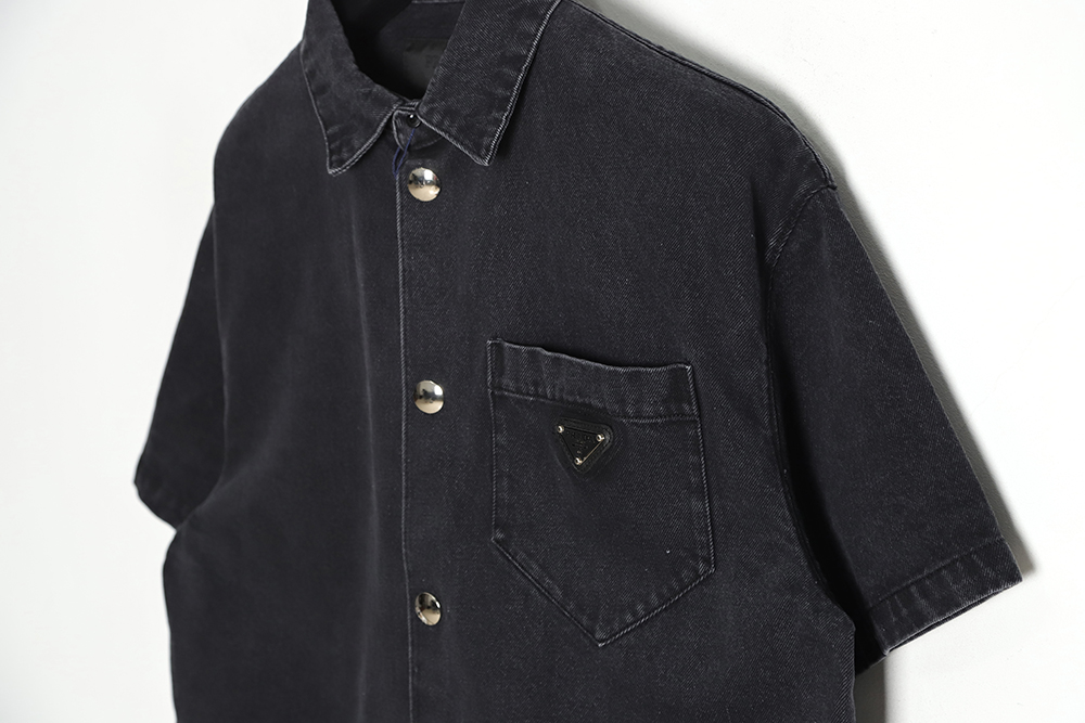 Prada 23SS Triangle Black Denim Short Sleeve Shirt