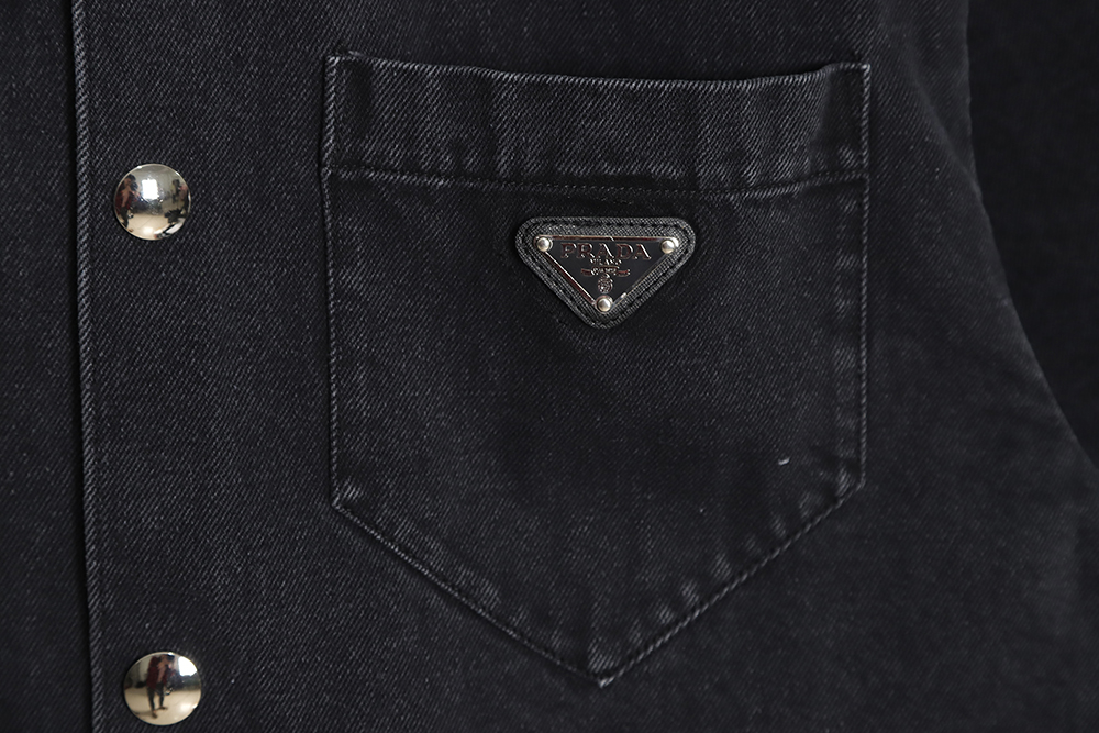 Prada 23SS Triangle Black Denim Short Sleeve Shirt