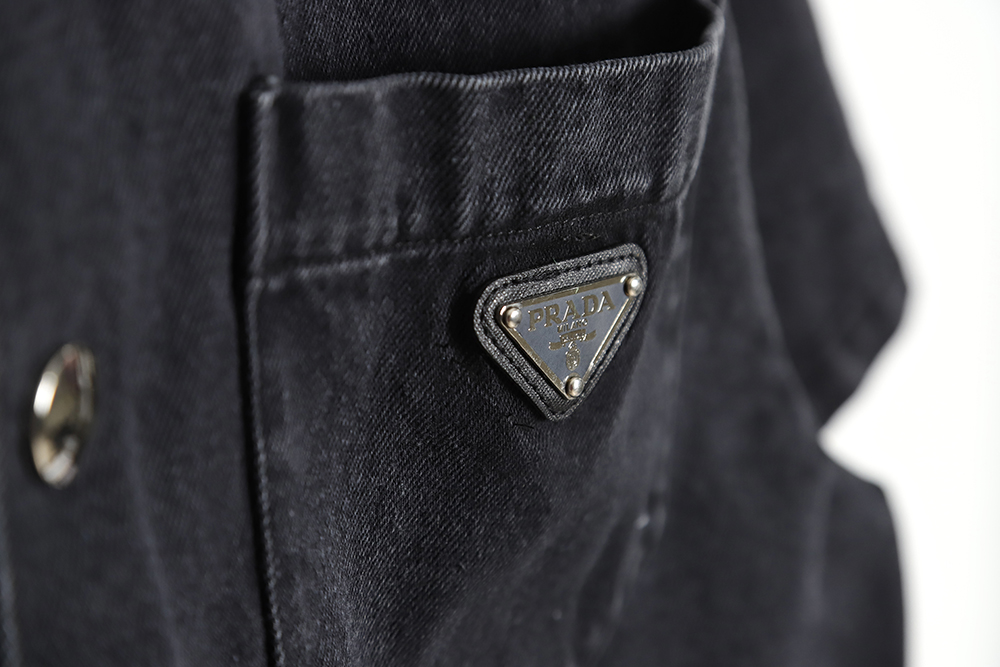 Prada 23SS Triangle Black Denim Short Sleeve Shirt