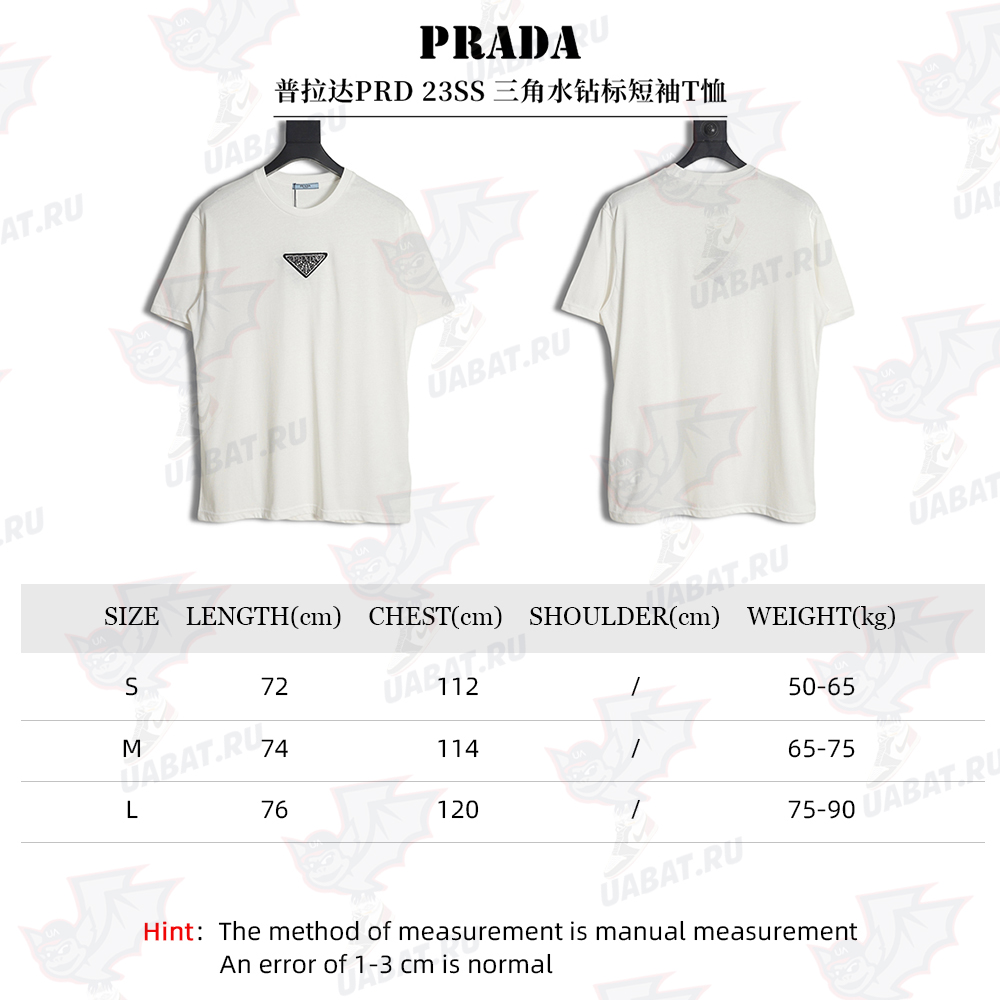 PRADA PRD 23SS Triangular Rhinestone Logo Short Sleeve T-Shirt