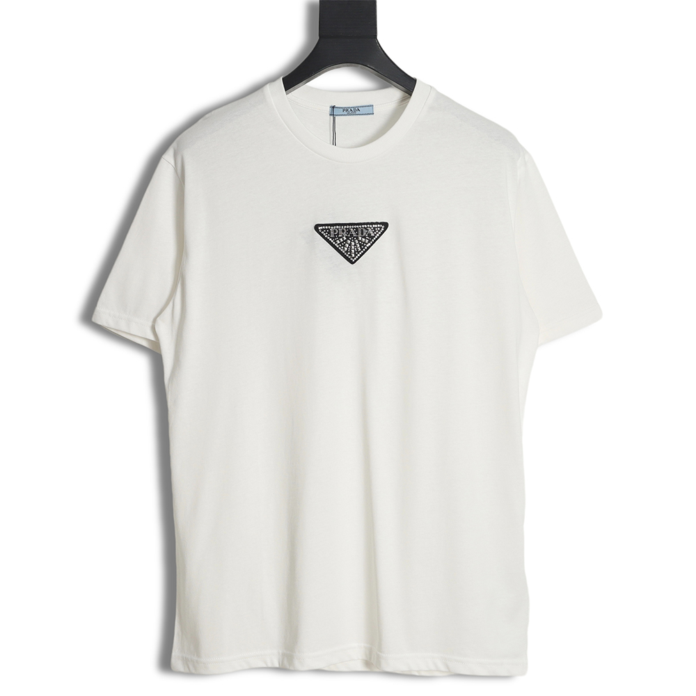 PRADA PRD 23SS Triangular Rhinestone Logo Short Sleeve T-Shirt