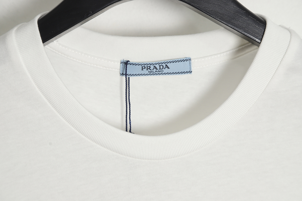 PRADA PRD 23SS Triangular Rhinestone Logo Short Sleeve T-Shirt