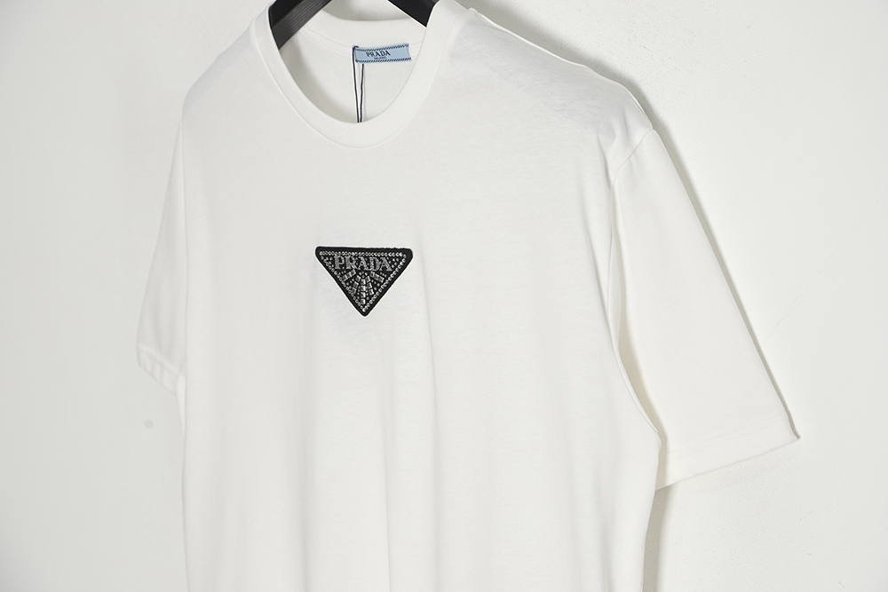 PRADA PRD 23SS Triangular Rhinestone Logo Short Sleeve T-Shirt