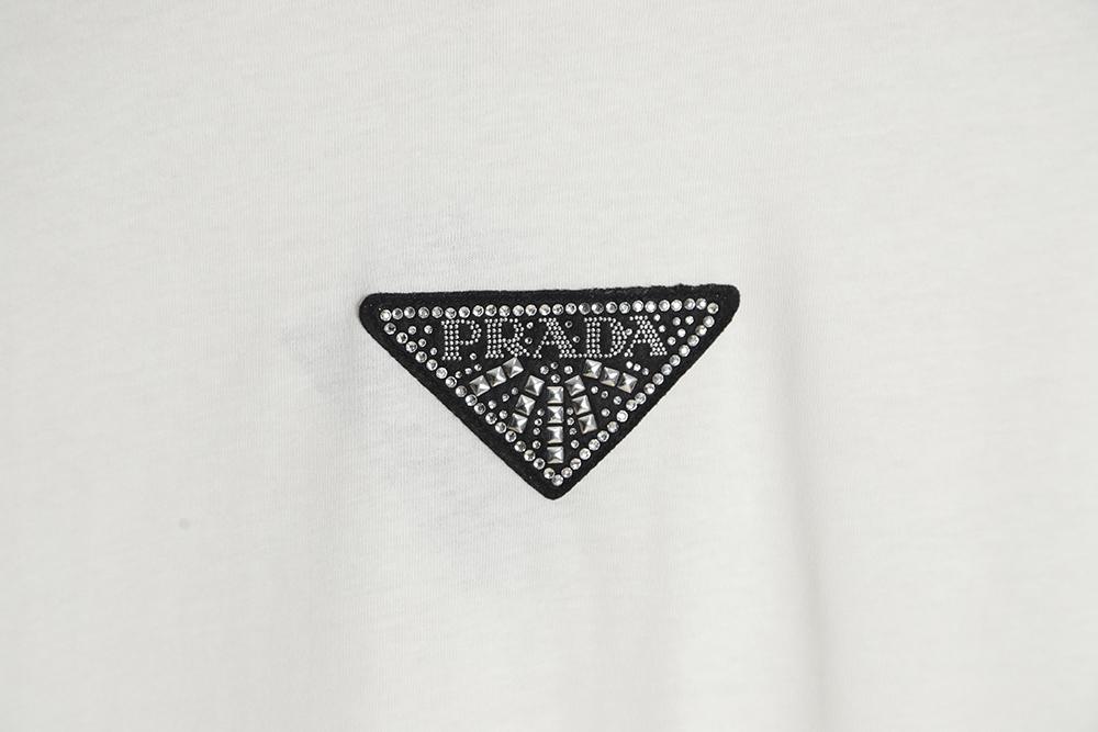 PRADA PRD 23SS Triangular Rhinestone Logo Short Sleeve T-Shirt