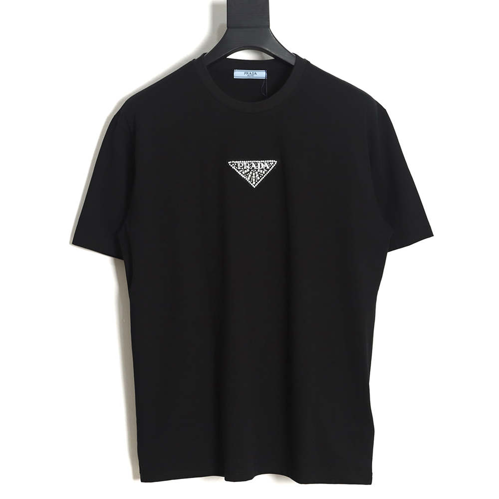 PRADA PRD 23SS Triangle rhinestone standard short-sleeved T-shirt TSK1